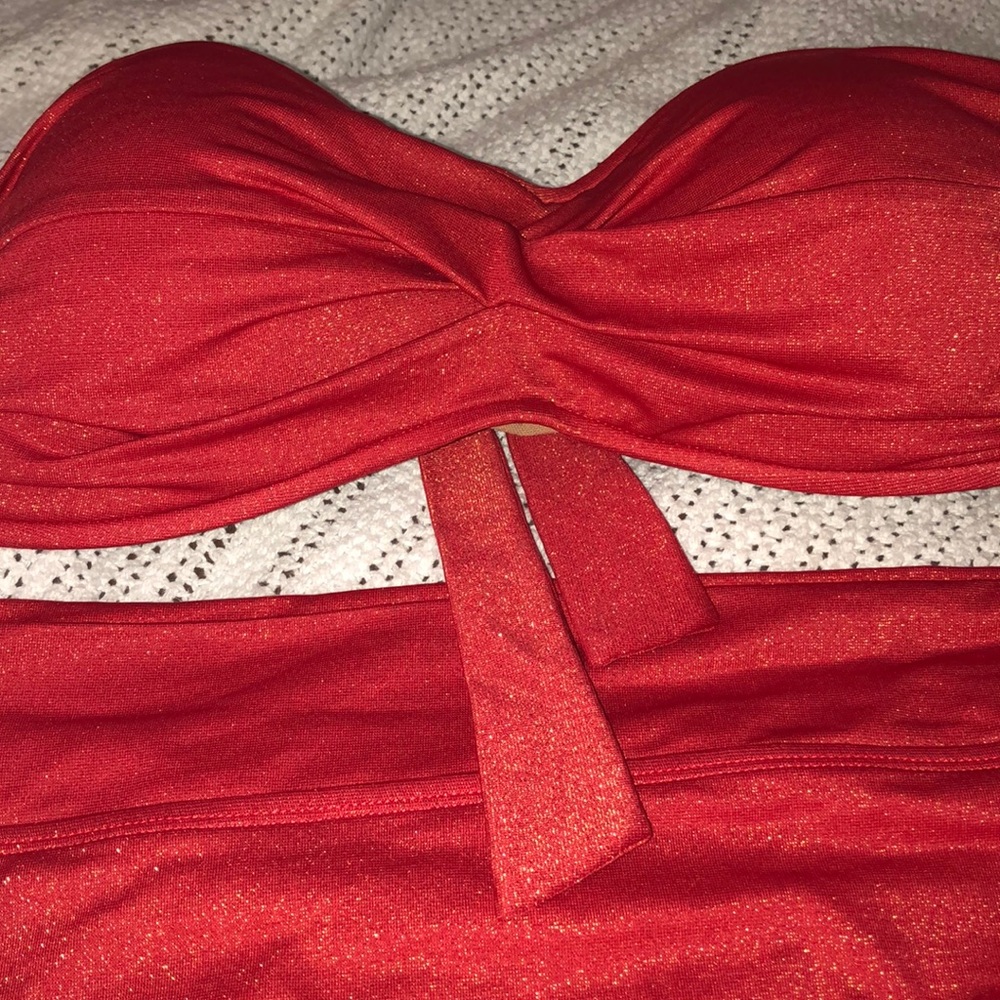SKYE 2 Piece red w/ gold sparkle bathing suit